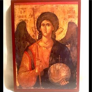Wooden painted & Lacqure Placque of St Michael.